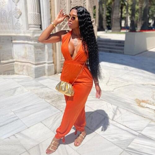 2021 New Arrival Famous Brand Jumpsuits Solid V-neck Sleeveless Summer Casual Bodycon Rompers