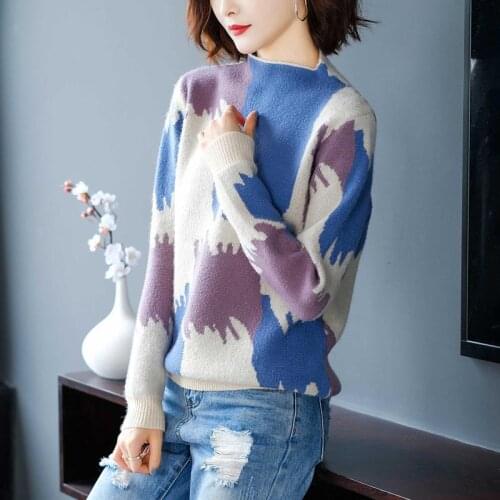 Women 2021 Autumn Winter New Loose Sweater Tops Female Long Sleeve Short Jumpers Ladies Patchwork Pullover Knitted Tops P387