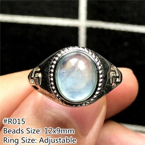Top Natural Ocean Blue Aquamarine Ring For Woman Lady Man Love Crystal Oval Beads Silver Gemstone Adjustable Ring Jewelry AAAAA
