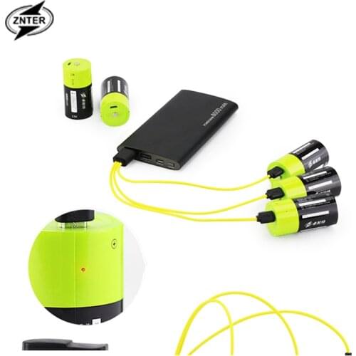 ZNTER 4pcs 1.5v Lithium li-polymer 4000mAh D size rechargeable battery D type for flashlight,medical ect. + USB charging line