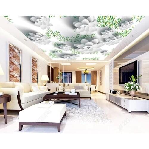 1806 3D Outstrip White Flowers Printing stretch ceiling film for workshop ceiling decoration