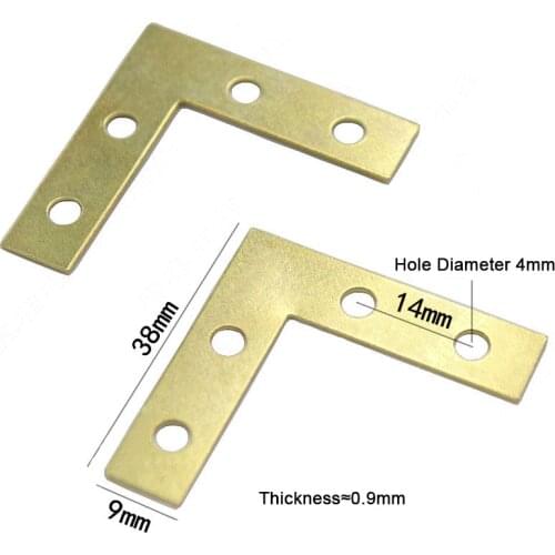 25PCS/lot 38*38*9mm Gold L-shaped metal corner bracket fixed 90 angle wildebeest fittings Connectors Furniture Hardware