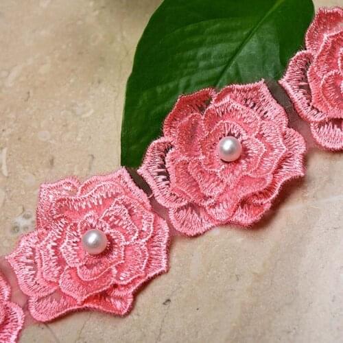 40Yards Pearls Rose Flower Layers Red Pink Grey Floral Lace Trim Ribbon Applique Trimming Trim Venise Sewing