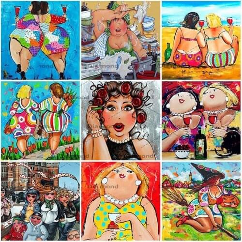 DIY Diamond Painting Woman Full Square/Round Diamond Embroidery Fat Lady Diamonds Mosaic Cross Stitch Pictures Home Decor