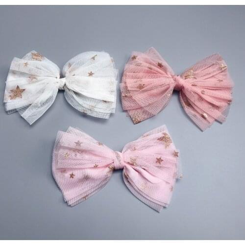 Wholesale 20pcs Fashion Glitter Star Mesh Bow Bowknot for Hairpins Hairbands DIY Parts Headwear Hair Accessories Decoration
