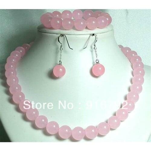 Free shipping >>>>>Set Beautiful Jewelry Chinese Pink 12mm Beads stone Necklace&Bracelet&earrings