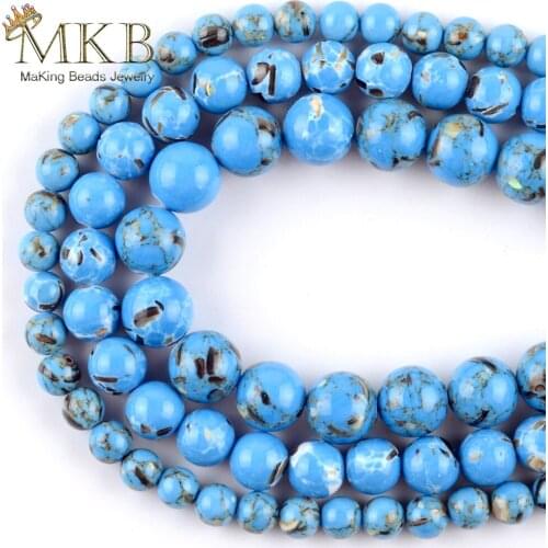 Natural Stone Beads Blue Shell Turquoises Stone Beads For Jewelry Making 4/6/8/10/12mm Diy Bracelet Necklace Accessories Wholesa