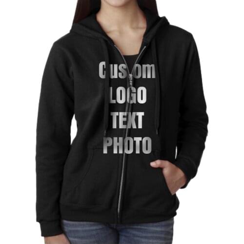 Diy Custom Womens Clothing Print Zipper Sweatshirt Hoodies with Hat Pocket Print LOGO/TEXT/PHOTO