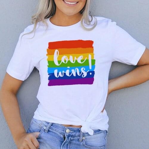 Love Wins Lgbt Slogan T Shirt Women Summer Casual Short Sleeve Rainbow T-shirt Lesbian Gay Pride Graphic Tees Lgbt Tops Clothes