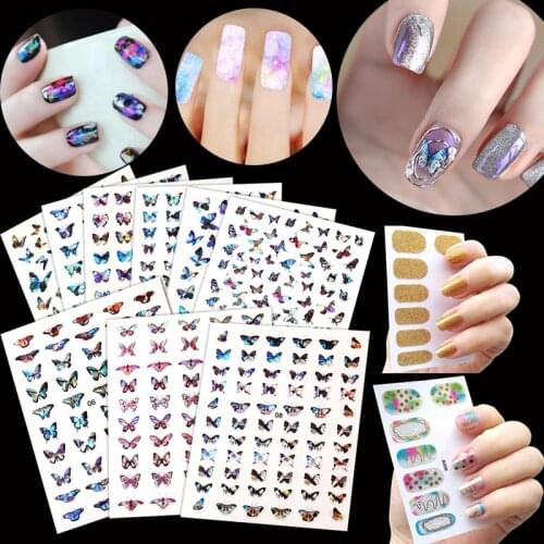 Holographic Butterflies Designs Sticker Nail Decals DIY Slider for Nails Art Decorations Foils Transfer Decals Adhesive Manicure
