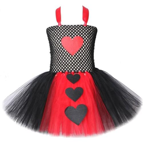 Red Black Queen of Hearts Tutu Dress for Girls Carnival Halloween Costume for Kids Girl Alice Cosplay Dresses Children Outfit