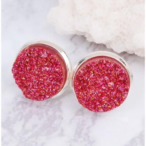 8Seasons Copper Ear Post Stud Earrings Round Rose Red W/ Stoppers 16mm x 14mm,1 Pair Hot new