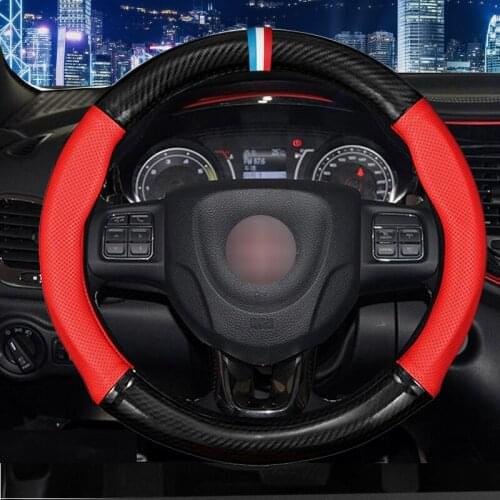 MIDOON Carbon Fiber Leather Car Steering Wheel Cover For Fiat 500 500X Ducato Grande Punto Tipo Panda Freemont Bravo Stilo