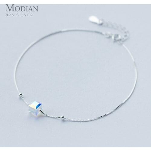 Modian 3D Square Fashion Silver Bracelet for Leg 925 Sterling Silver Anklets for Women Natural Crystal Stone Fashion Jewelry