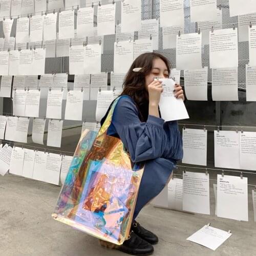 Fashion Customized Transparent Laser Portable Packaging Bag High End Gifts Daily Chemical Products Shopping PVC Clothing Store