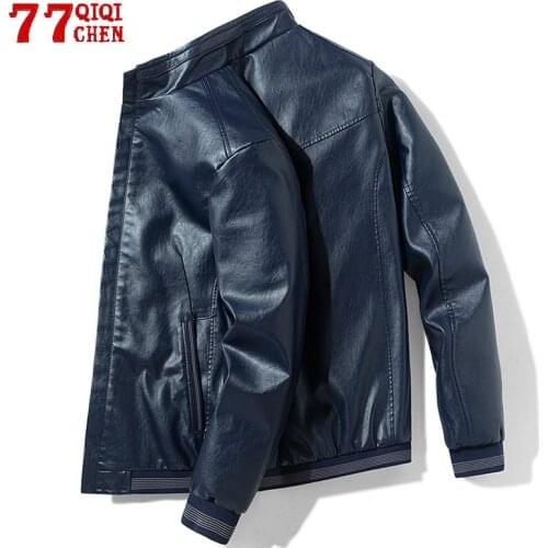 Leather Jacket Men Motorcylce Casual Stand collar Slim Zipper PU Coat Male Biker Leather Tops Men Size 4XL jaqueta masculina