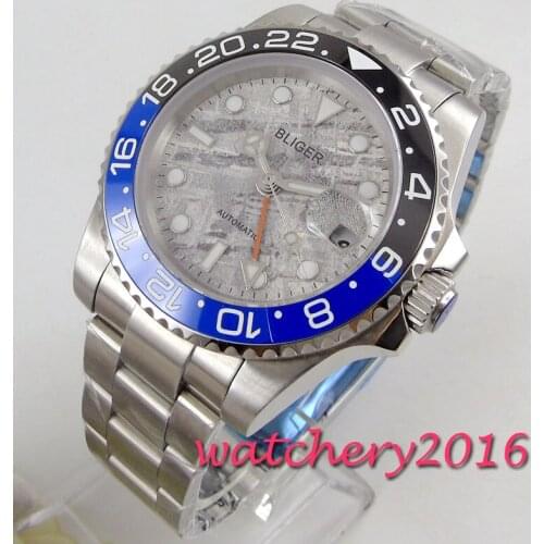 40mm Bliger Grey Dial Ceramic Bezel Sapphire Glass GMT Date Automatic Movement Mens watch