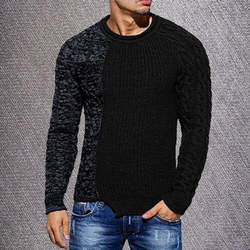 2020 Mens Fashion Solid Color Autumn Knit O-Neck Long Sleeve Spliced Sweaters Casual Slim Fit Pullover Tops
