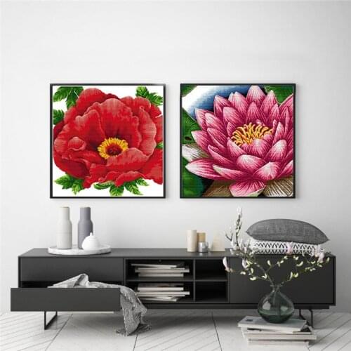 Joy Sunday Begonia Flowers Lotus Patterns Counted Cross Stitch Kit 11CT 14CT Cross Stitch Embroidery Needlework Cross Stitch Kit