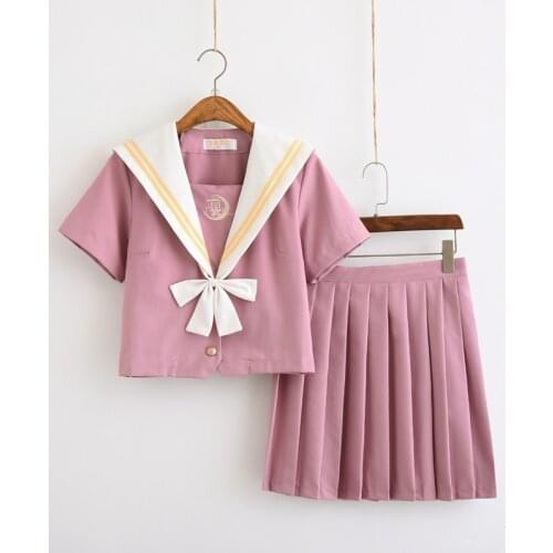 2020 new Japanese school uniforms sailor tops+tie+skirt Navy style Students clothes for Girl Plus size Lala Cheerleader clothing