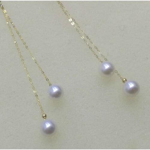 New Gorgeous 2rows G18K Akoya pearl earring long dangle 6cm
