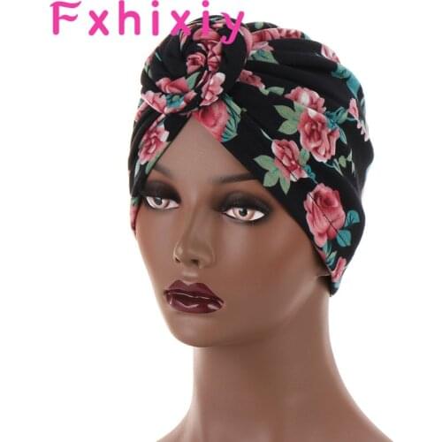 New Fashion Floral Printed Muslim Turban Round Top Knot Bonnet Hat Flower Head Cover Headscarf Bohemian Resuable Muslim Cap 2021