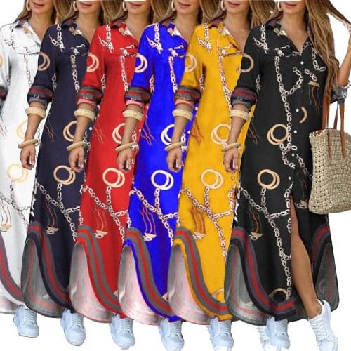 54L0320 2021 NEW Spring Women Casual Fashion Home Print Long Sleeve Shirt Dress Vestidos Plus Size Hot