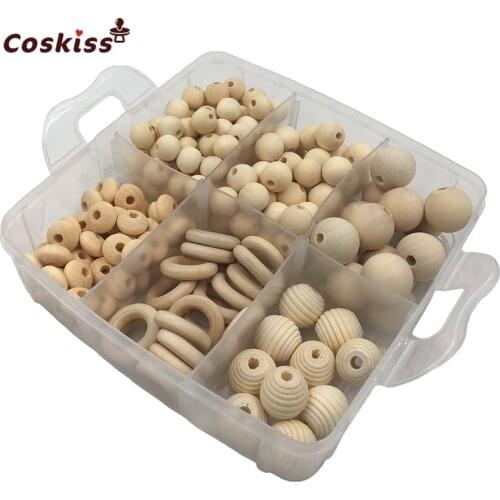 DIY Baby Teether Nursing Boxed Wooden Abacus Beads/Beehive Beads/Different Size Round beads Wooden Ring For Wooden Teether toy