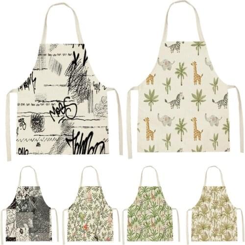 1 Piece Simple Animal And Plant Print Sleeveless Apron ChildrenS Cleaning Family Men And Women Kitchen Waist Bib Anti-Fouling