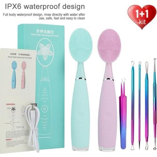 Ultrasonic Silicone Electric Facial Cleansing Brush Sonic Face Cleanser Cleansing Skin Mini Washing Massager Brush Rechargeable