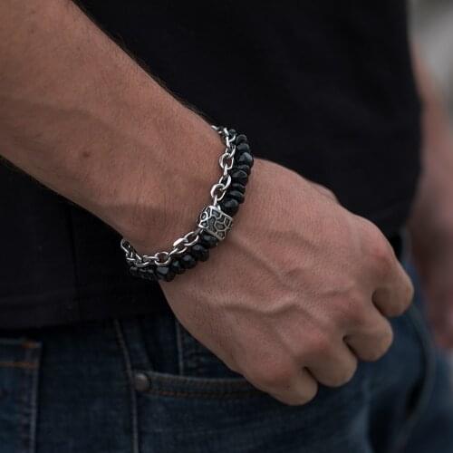 Vintage Braid Bracelets Natural Irregular Stone Beads Link Chain Bracelet for Man Multilayer Boho Bracelet Handmade Jewelry