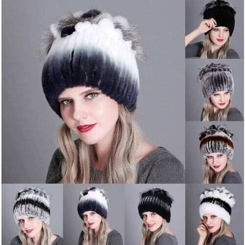Women Winter Faux Fur Thickened Hat Outdoor Cold-proof Warm Knitting Beanie