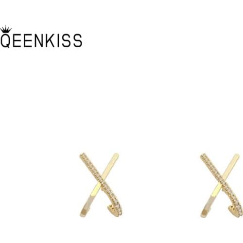 QEENKISS EG777 Fine Jewelry Wholesale Woman Birthday Wedding Gift Cross AAA Zircon 925 Sterling Silver Needle Stud Earrings