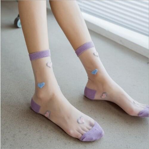Spring And Summer New Womens Socks Thin Cotton Card Silk Transparent Glass Silk Ladies Socks Girl Student Love Jacquard Socks A