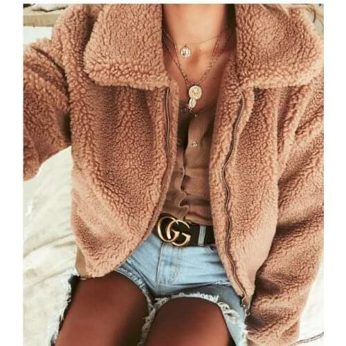 Autumn winter new style short coat womens imitation lamb wool coat warm fur fur lapel soft plush fur winter coat women
