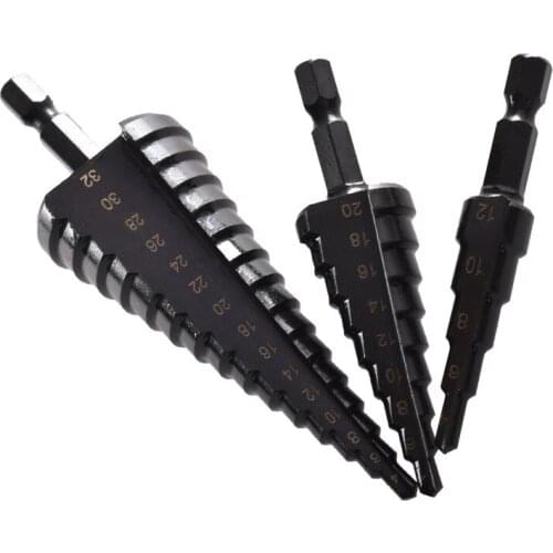 1pcs HSS Titanium Drill Bits Step Cone Drill Bit Hex Shank Hole Cutter 4-12/20/32mm Drilling Power Tools Wood Metal Hole Cutter