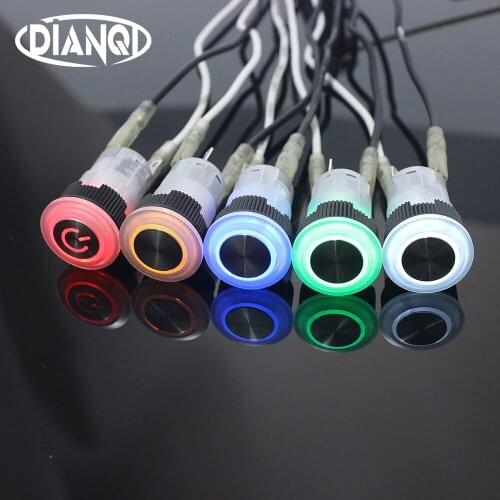 16mm Waterproof Plastic Push Button Switch with LED Lamp Green Red Momentary Latching 3V-6V 12V-24V 220V PC Power Switches
