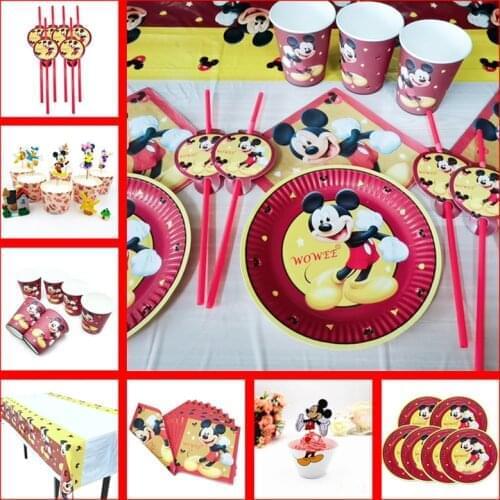 For 6 Kids Red Mickey Mouse Party Supplies Decorations Birthday Party Favors Tablecloth Balloons Cushion Cover Caketopper