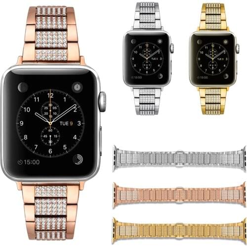 Bling Rhinestone Bracelet for Apple Watch Series 3 Band Diamond Stainless Steel Strap for iWatch Series 1/2 Watchbands 38mm 42mm