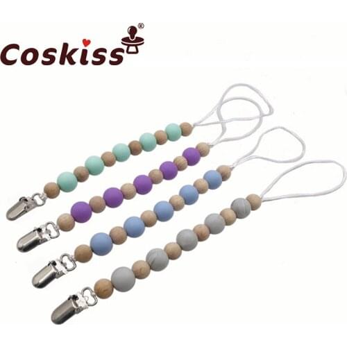 Baby Teether Pacifier Chain Organic Teether Natural Teething Grasping Toy Silicone Beads Toddler Teether Newborn DIY Baby Gift