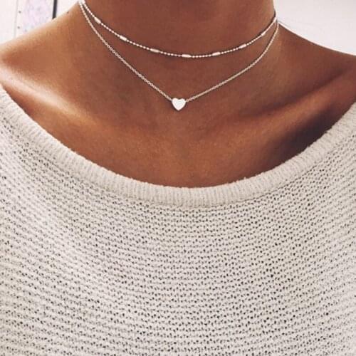 Simple Double Layer Heart Star Moon Choker Necklace Pendant Women Fashion Gold Silver Color Exquisite Chain Necklaces Jewelry