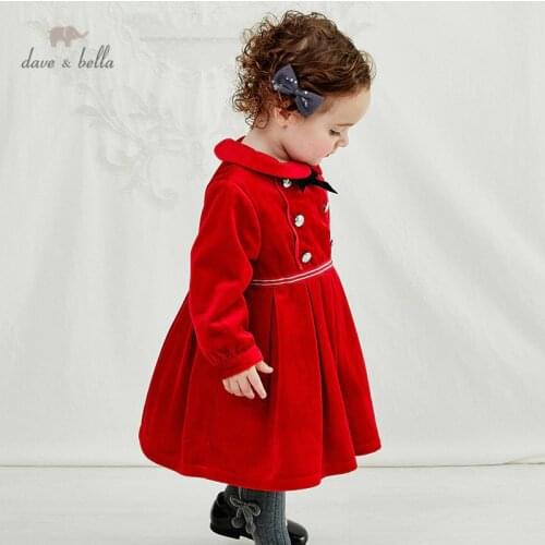 DB11745 dave bella winter baby girls cute removable bow dress children fashion party dress kids infant lolita clothes