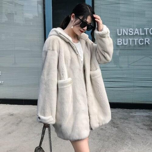 Mrs Fly 2021 season promotion mink coat female whole mink hooded in long imported mink fur is wide