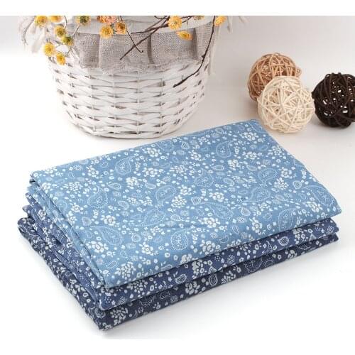 Denim Fabric By The Meter Cashew Flower Pattern Denim For Sewing Clothes Dress Material Handmade DIY Craft Supplies 50*150cm 1PC