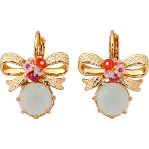 European and American Fashion Personality Hand-painted Enamel Glaze Jewelry Bow Multicolor Flower Earrings Ear Hook Earrings