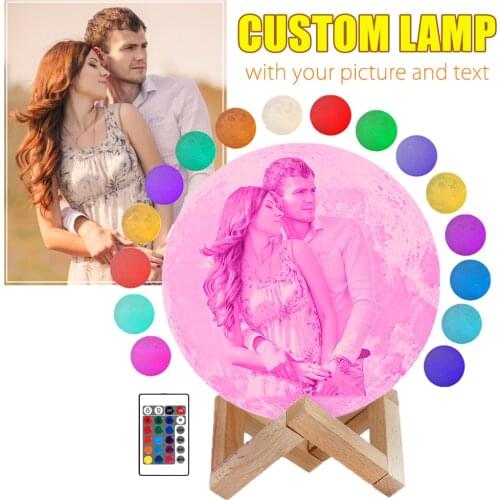 Photo Customize Moon Lamp 2/3/16 Colors Night Light Photo Custom Picture Engraved Moon Light Gift for Wife,Husband,Kids