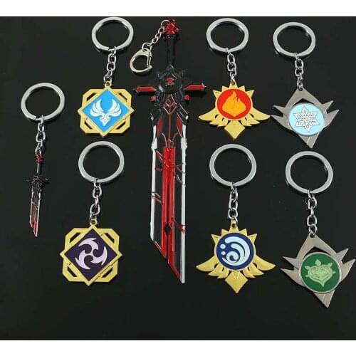 Genshin Impact Keychain Anime Game Key Chain Element Vision Gods Eye Mondstadt Liyue Harbor Metal Keychains Charm Skyward Blade