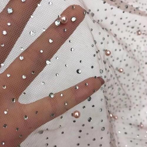 Hot Sale Nigerian with stone and beads SYJ-298682 Tulle Lace Fabric High Quality African French Net Lace Fabric for Sewing