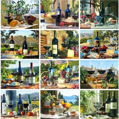 Huacan Full Square Diamond Painting Wine Kit 5D DIY Diamond Embroidery Mosaic Fruit Decorations Home