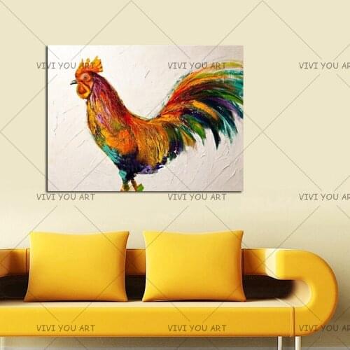 Skilled Artist Handmade Funny Lovely Animal Cock Oil Painting on Canvas Hand-painted Funny Rooster Oil Painting for Living Room